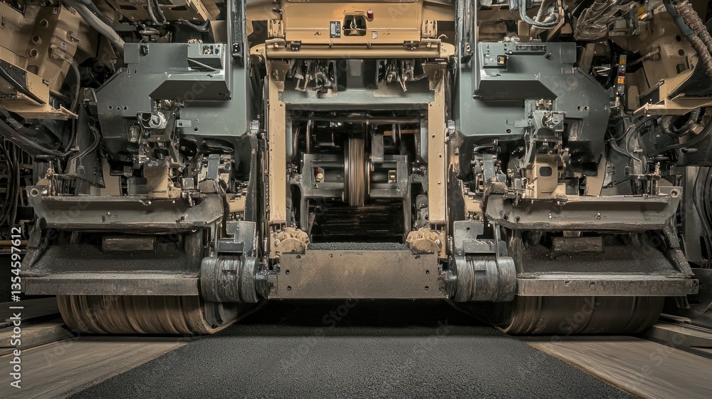 Asphalt Paver Machine Laying Fresh Hot Asphalt Asphalt Paver Machine Laying Fresh Hot Asphalt