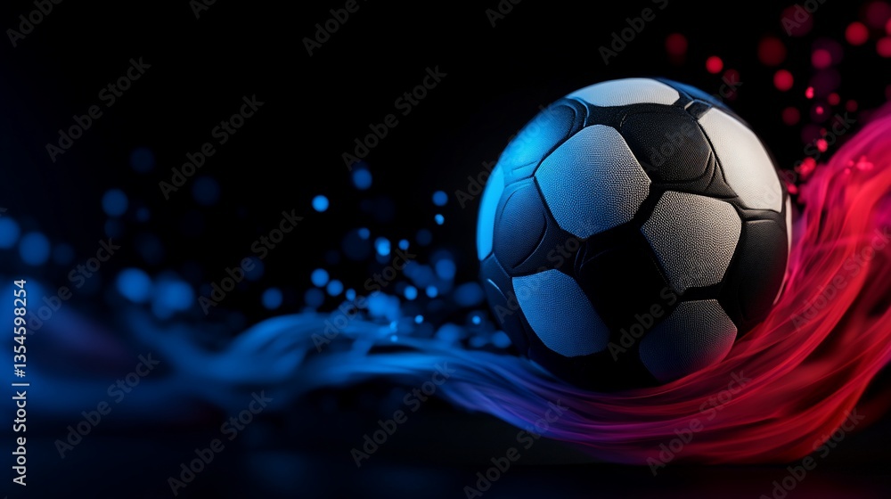 Fototapeta premium Dynamic soccer ball illustration against a vibrant, energy-infused backdrop