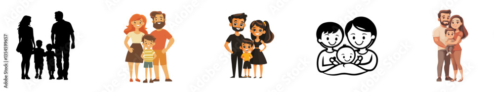 vector illustration of a set of happy families vector illustration of a set of happy families