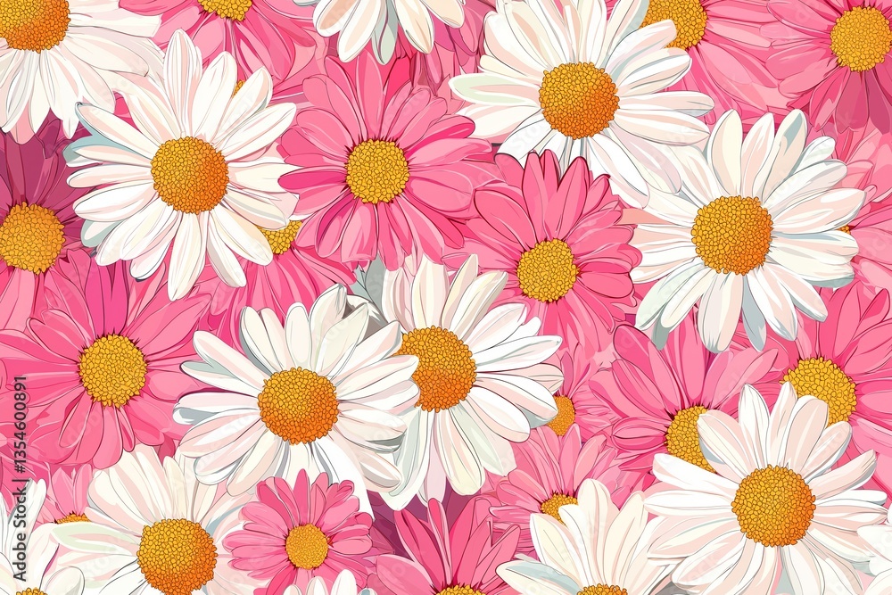 Seamless Pattern of Pink and White Daisies for Fresh and Vibrant Design Seamless Pattern of Pink and White Daisies for Fresh and Vibrant Design