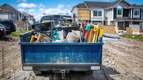 Wallpaper Mural Construction debris and tools in a blue trailer Torontodigital.ca