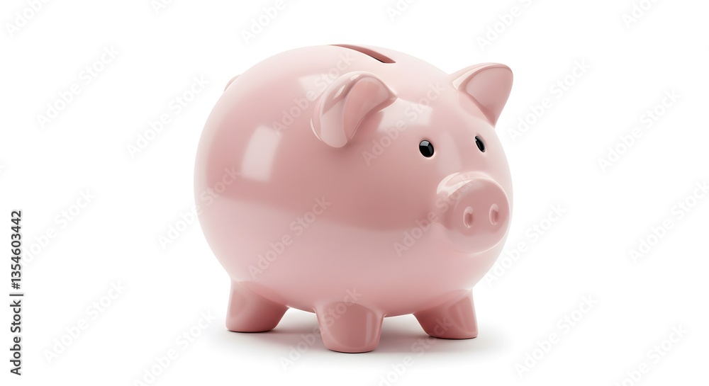 Pink Piggy Bank on White Background Representing Savings and Investment Pink Piggy Bank on White Background Representing Savings and Investment
