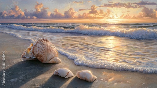 Seashells at Sunrise: A Golden Beachscape