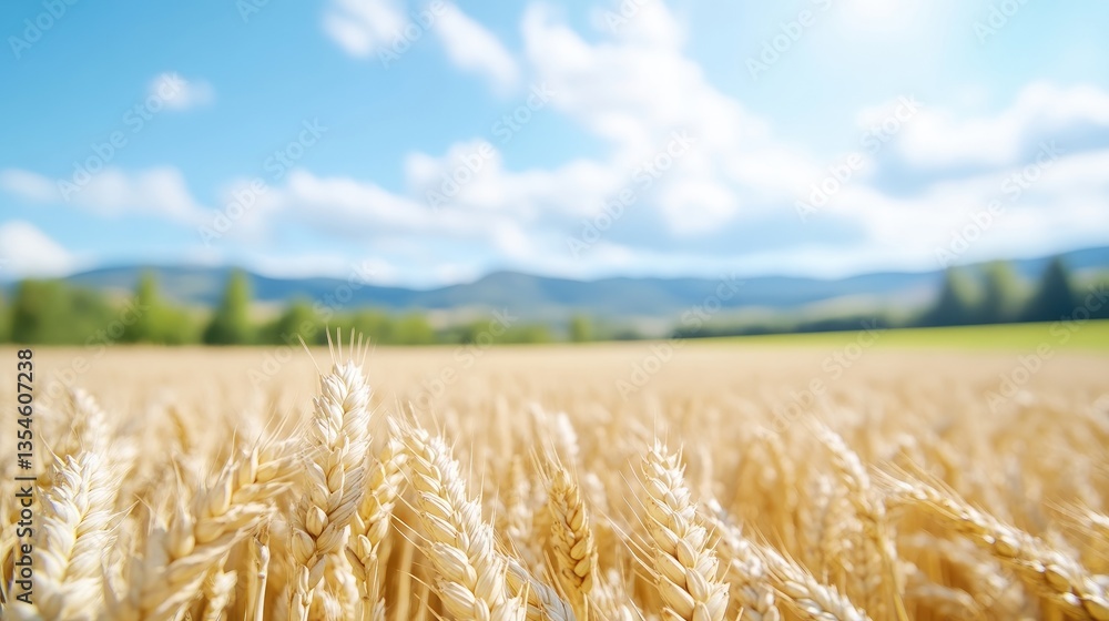 Naklejka premium Golden wheat field under a vibrant blue sky (2)