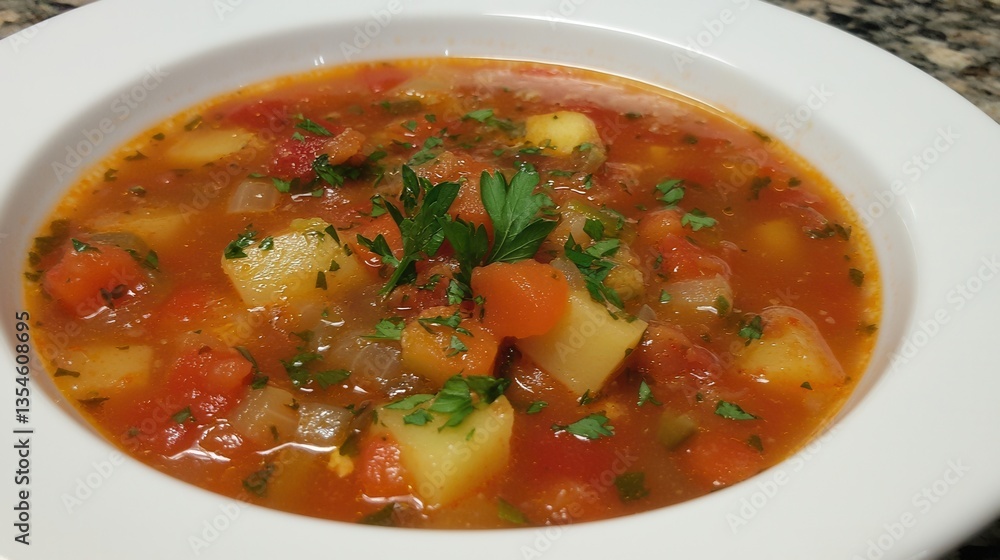 Delicious and hearty vegetable soup in a bowl Delicious and hearty vegetable soup in a bowl