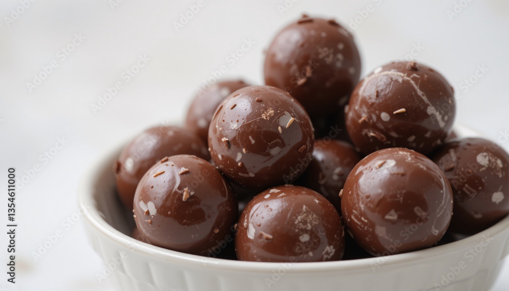 Chocolate Truffles in Bowl, Close up of delicious chocolate truffles in a white bowl. Chocolate Truffles in Bowl, Close up of delicious chocolate truffles in a white bowl.