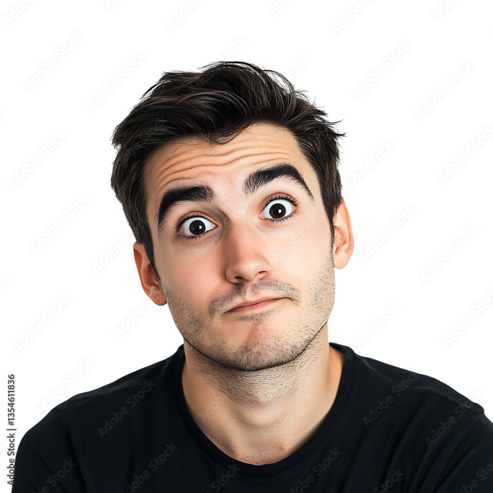 Fototapeta premium A Man with a Surprised Look Narrowing His Eyes Isolated on Transparent Background
