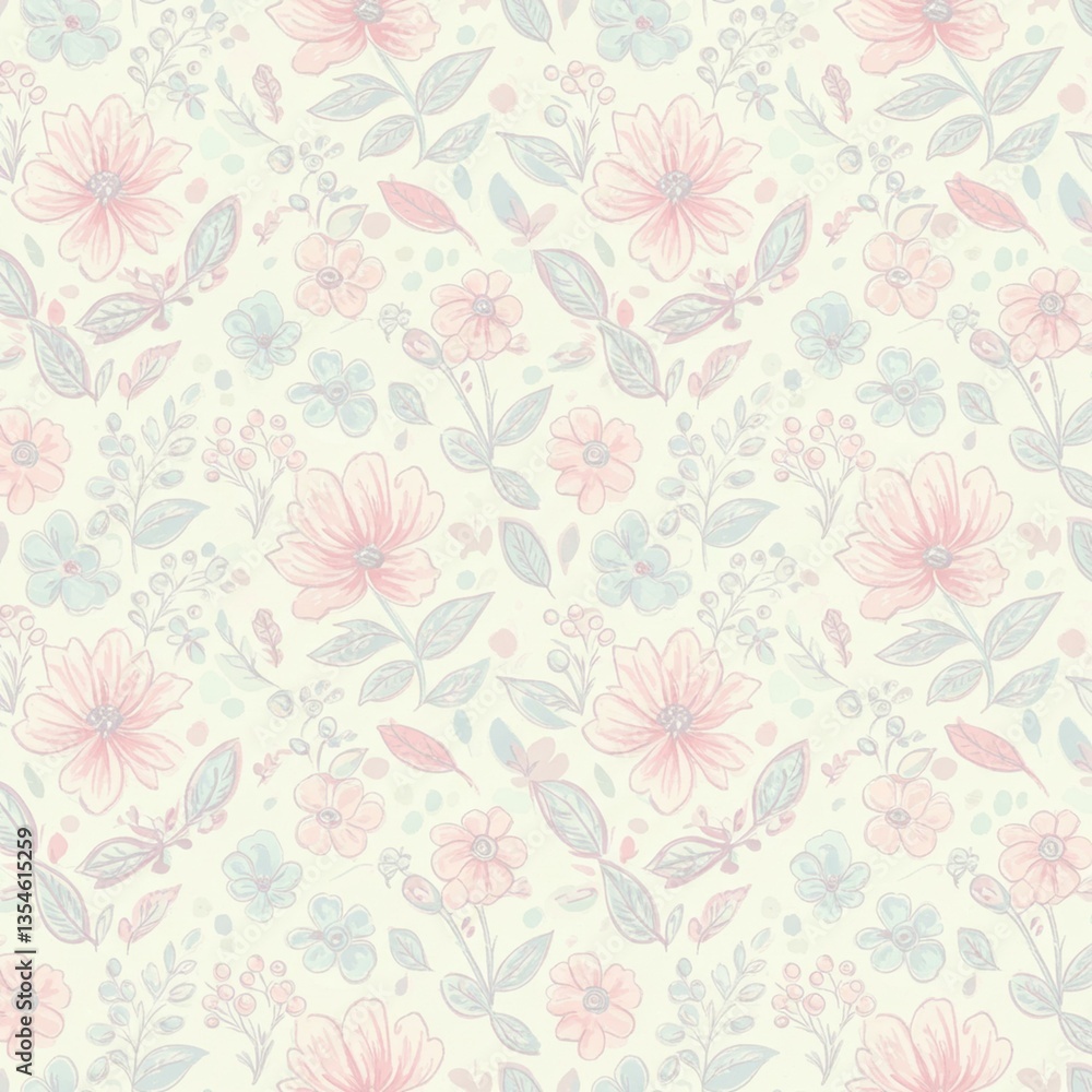 A Close Up Of A Floral Pattern With Pink And Blue Flowers A Close Up Of A Floral Pattern With Pink And Blue Flowers