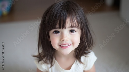 Adorable Little Girl with Dark Hair Smiling Sweetly