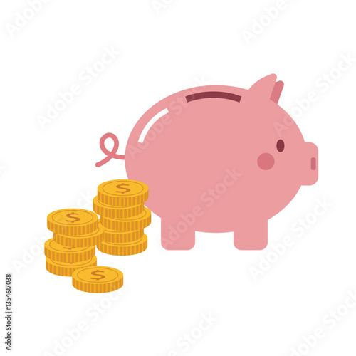 piggy bank with lots of coins. piggy bank in pink color. financial and business elements. suitable for marketing