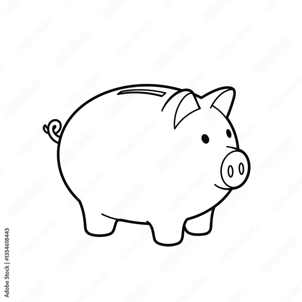 Obraz premium Financial Piggy: A minimalist monochrome illustration captures a classic piggy bank, symbolizing financial stability, savings, and investment.