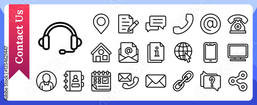 Contact Us, Customer Service, and Support Icon Line Vector Design Graphic Resource