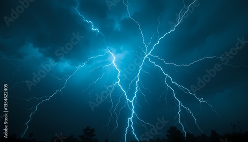 Wallpaper Mural Powerful Lightning Strike at Night, Dramatic lightning bolts illuminate the night sky. Torontodigital.ca