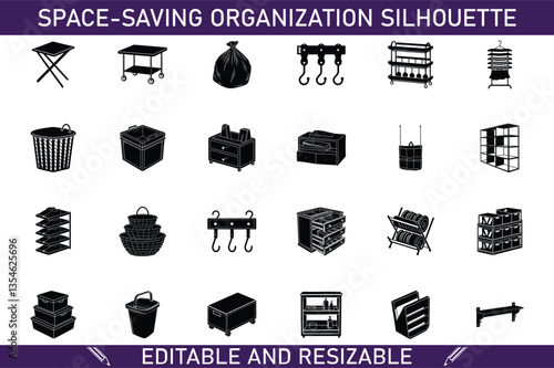SpaceSaving Organization Silhouettes Editable, Resizable Storage Icons