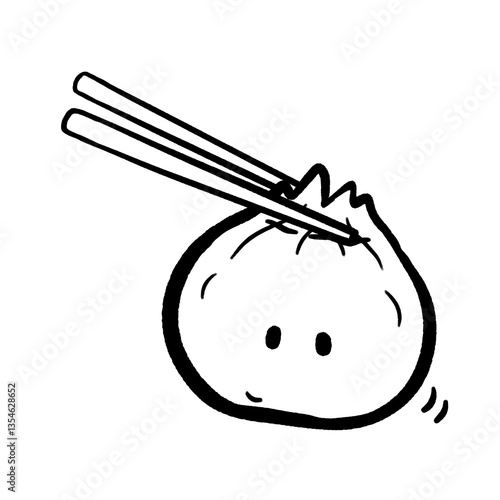 Bild auf Leinwand Chopsticks holding little dumpling cartoon outline illustration, cute Xiaolongba
