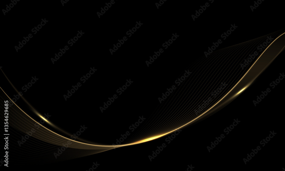 Abstract gold line ribbon curve overlap on black fabric wave design modern luxury elegant background vector Abstract gold line ribbon curve overlap on black fabric wave design modern luxury elegant background vector