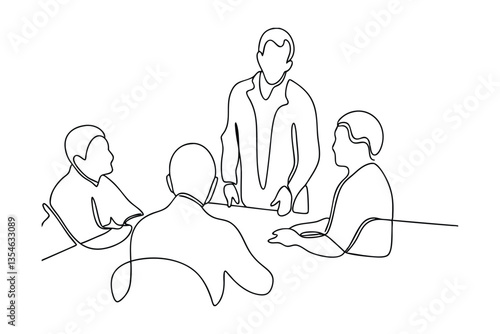 Team Meeting Collaboration OneLine Drawing of Business Discussion