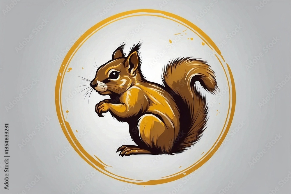 Minimalist Bright Logo Featuring Cute Squirrel In Circle On White Background
