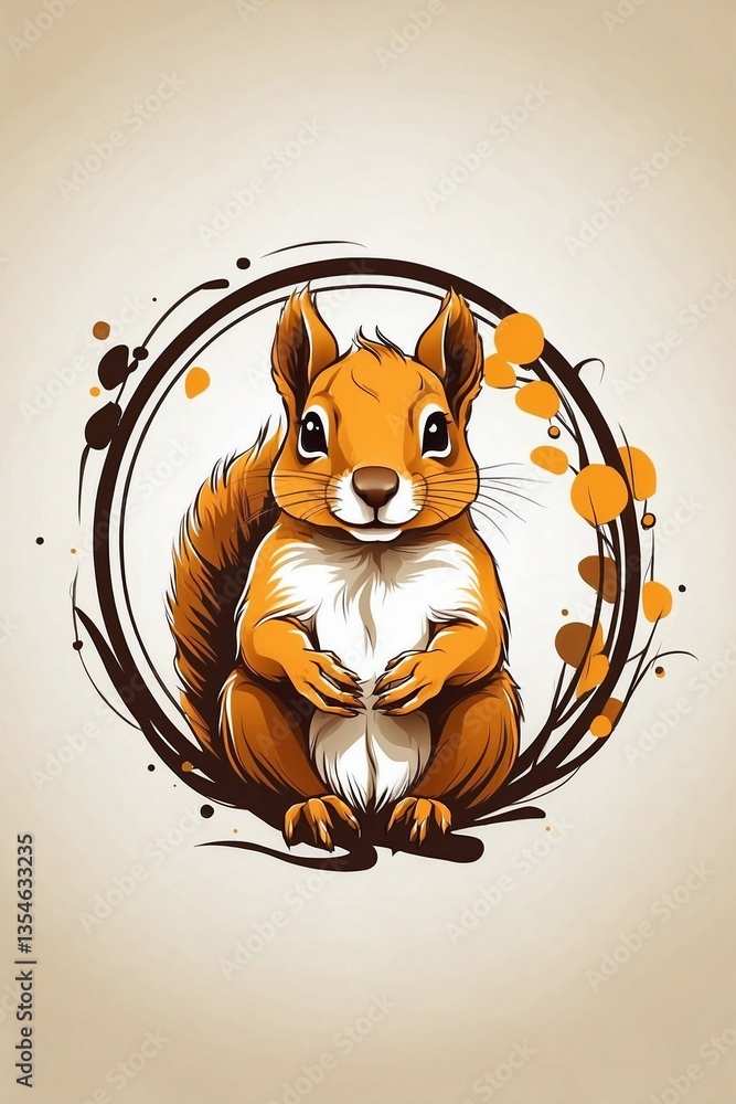 Minimalist Bright Logo Featuring Cute Squirrel In Circle On White Background