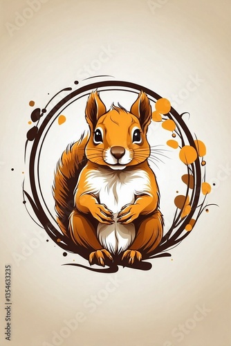 Obraz na płótnie Minimalist Bright Logo Featuring Cute Squirrel In Circle On White Background w salonie