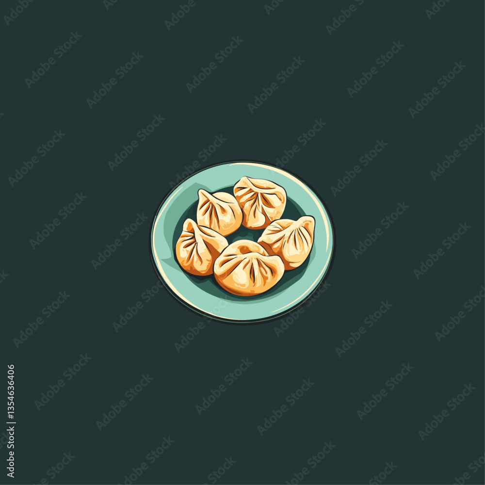 Chicken momo on plate icon logo flat vector design Chicken momo on plate icon logo flat vector design