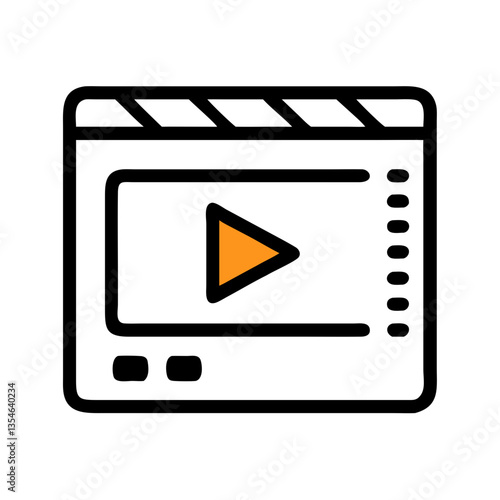 Film clapperboard icon with play button in minimal style  