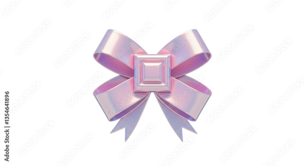 Isolated Shimmering Pink Gift Bow with Square Centerpiece Isolated Shimmering Pink Gift Bow with Square Centerpiece