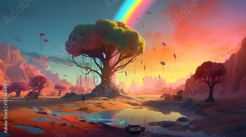 Rainbow Over Surreal Landscape