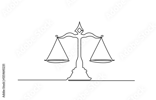 Continuous One line drawing of judicial scales law.