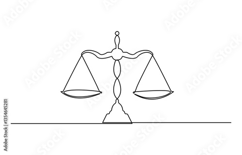 Continuous One line drawing of judicial scales law.