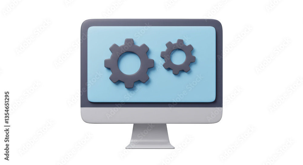 Isolated Computer Monitor with Gears on Screen Isolated Computer Monitor with Gears on Screen