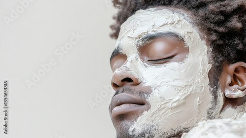 Wallpaper Mural A young man rests with a clay facial mask covering his face, embodying tranquility during a self-care treatment. The atmosphere is serene and refreshing Torontodigital.ca