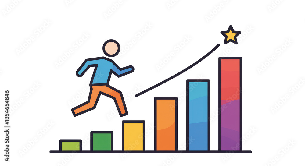 Isolated Figure Climbing Graph Bars Towards a Star Isolated Figure Climbing Graph Bars Towards a Star