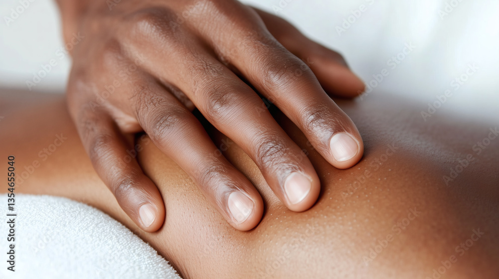 Naklejka premium Skilled hands provide a calming massage, promoting relaxation and wellness in a serene spa atmosphere during a peaceful afternoon session