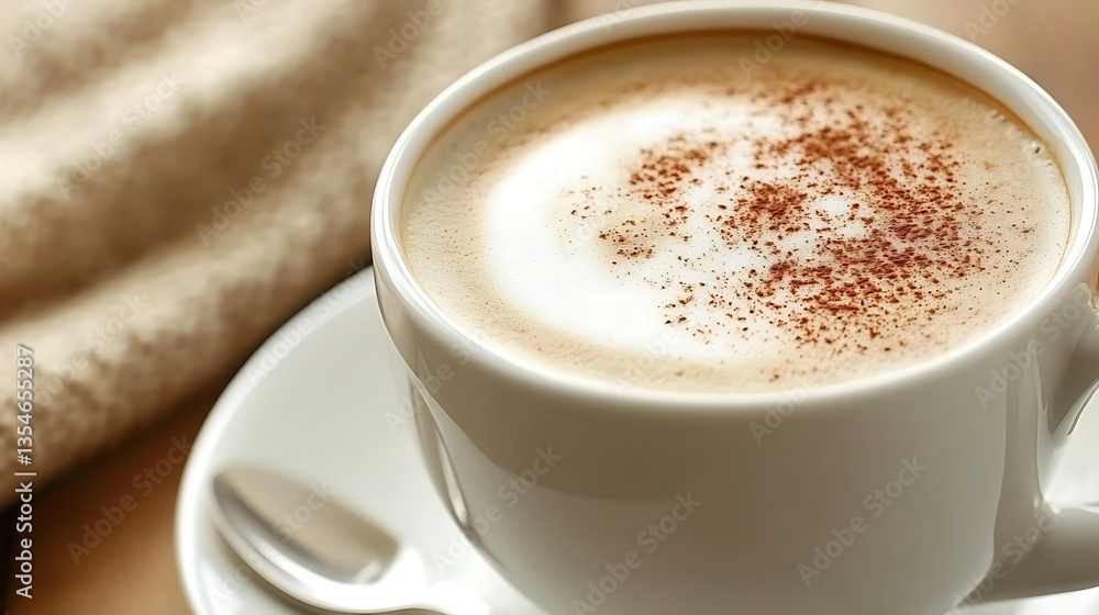 Close-up of a cappuccino in a white cup. Close-up of a cappuccino in a white cup.