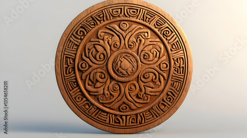 Fototapeta Naklejka Na Ścianę i Meble -  Ornate wooden circular design, intricate carvings, detailed patterns