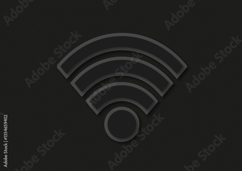 Sign Wi-fi cut from dark colored paper on a dark background. Handmade. Concept for design of postcard, wallpaper, background. Flat lay, top view