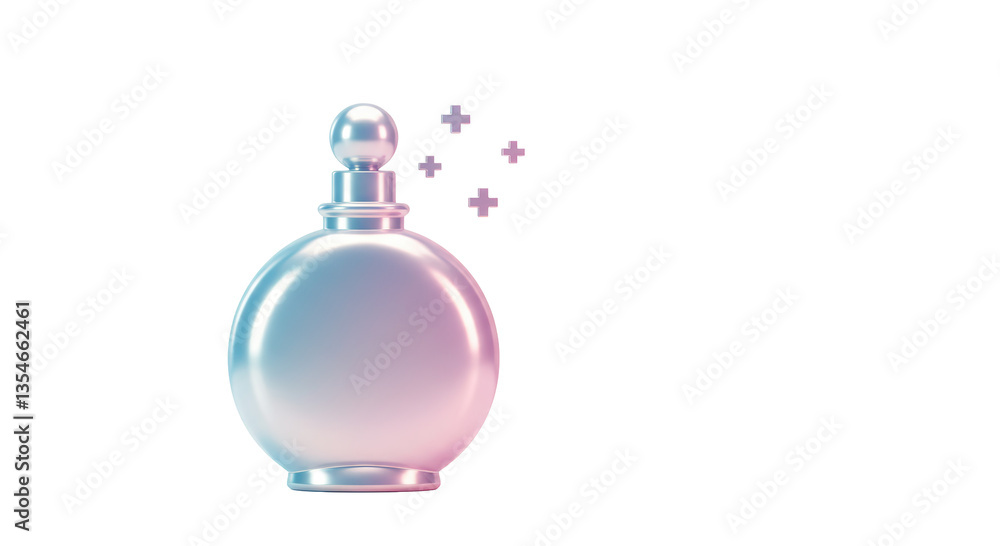 Isolated Pearlescent Perfume Bottle with Sparkling Particle Effects Isolated Pearlescent Perfume Bottle with Sparkling Particle Effects