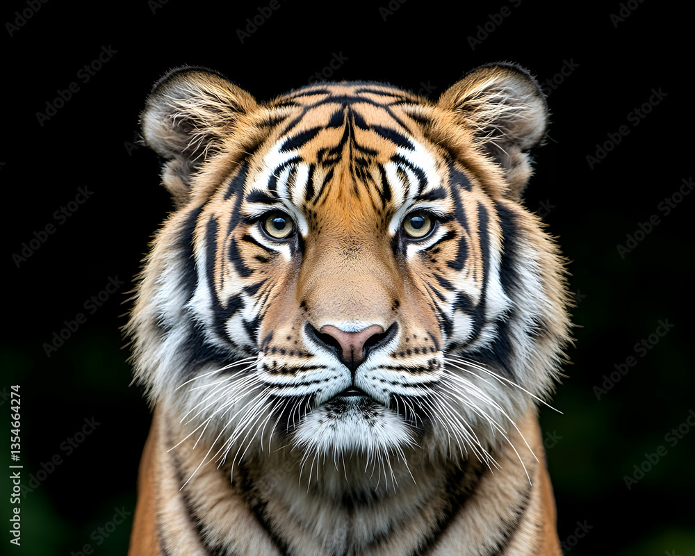 Fototapeta premium Majestic tiger portrait against black background