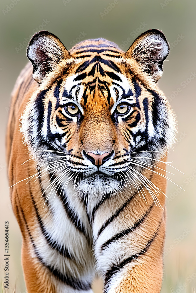 Obraz premium Majestic tiger walking toward camera, intense gaze