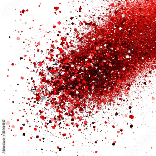Red Glitter Particles Sparkling Vividly Isolated on Transparent Background