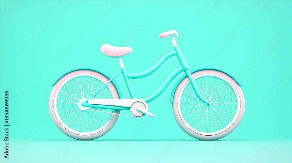 Fototapeta premium Pastel teal bicycle with pink seat against a mint green background