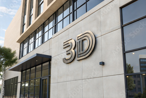 Fototapeta Naklejka Na Ścianę i Meble -  3D logo mockup on an office or shop building with a concrete wall background (Mockup)