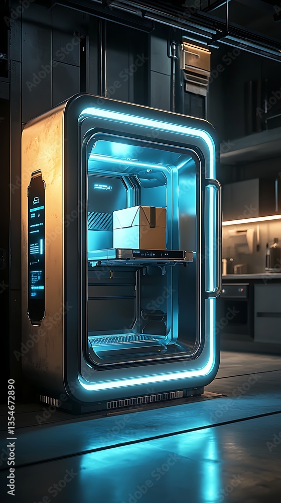 Fototapeta premium High tech refrigerator with neon lights high resolution picture