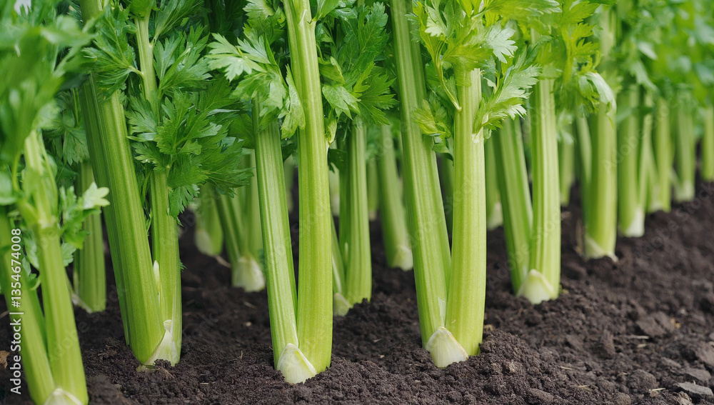 Obraz premium celery in close-up. beds in the field