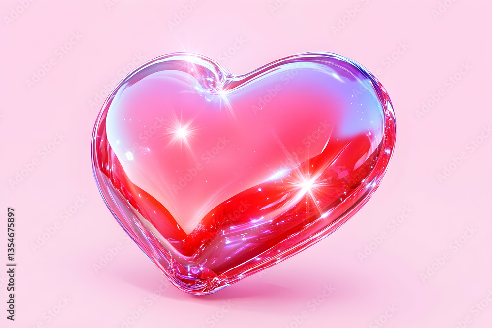 Fototapeta premium Heart Shape, 3D Model, Pink Background
