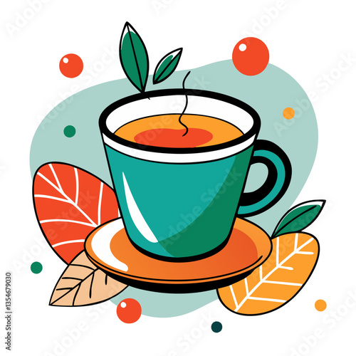 Colorful coffee cup with leaves and autumn elements  