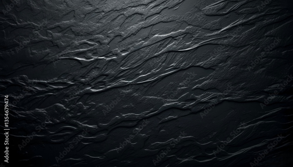 Fototapeta premium Black textured surface with wavy patterns accentuating depth