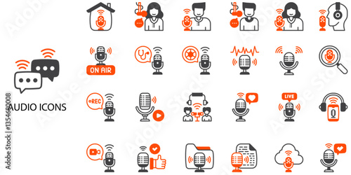 Audio simple concept 24 color icons set. Contains such Language, spoken, audience, audio .Vector illustration.