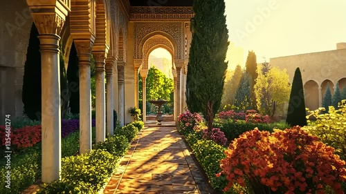 Golden Hour in Alhambra's Serene Gardens